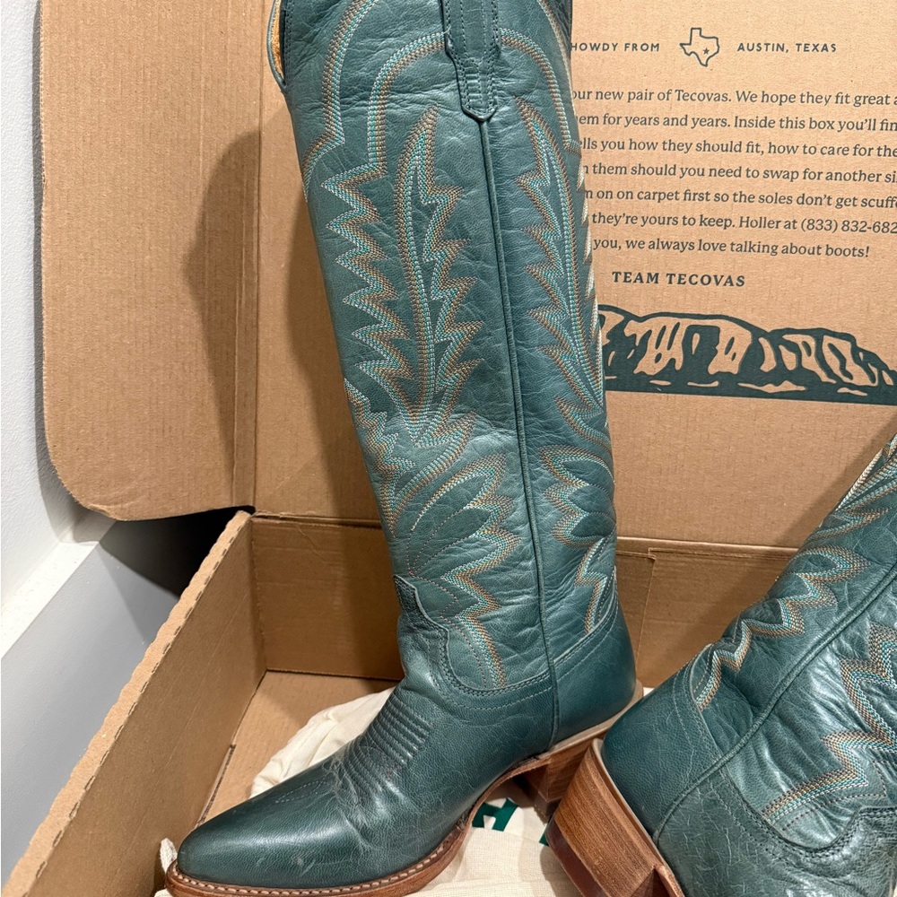 Tecovas Women's Teal Leather Heeled Boots - Picture 3 of 6